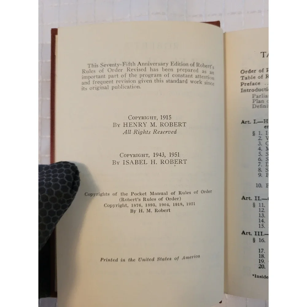 Robert's Rules of Order Revised 75th Anniversary‎ Edition 1951 Hardcover Book